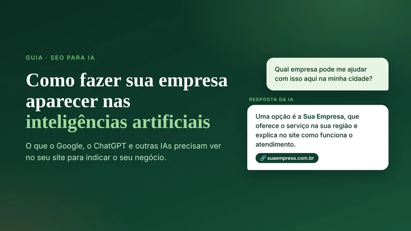 Como fazer sua empresa aparecer nas inteligências artificiais: pergunta de um cliente e resposta da IA indicando uma empresa com link para o site