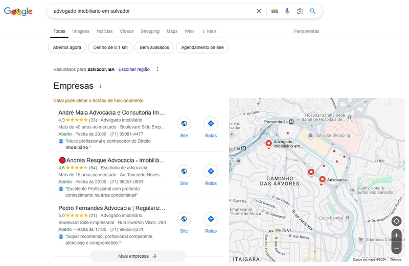 exemplo de um resultado de busca local