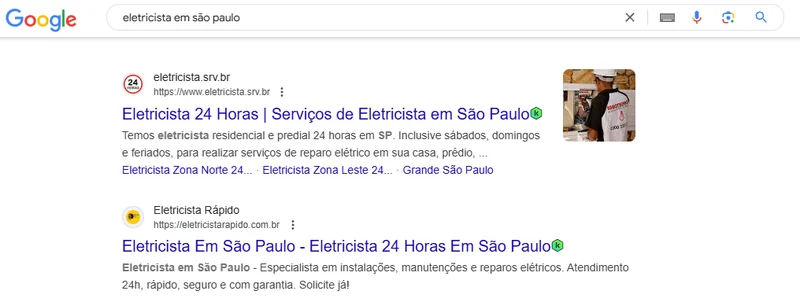 pesquisa no google por eletricista em são paulo utilizando estratégias de seo